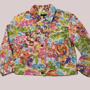 Lauren Ralph Lauren Women's Watercolor Floral Denim Jacket Size M